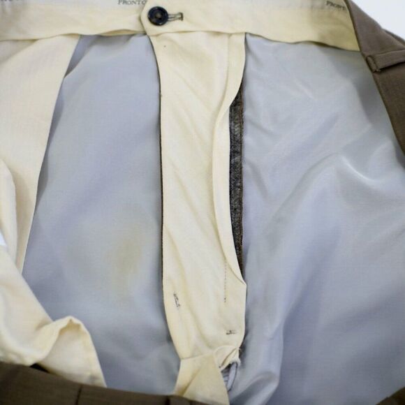 Pronto Uomo Wool Brown 47/27 Dress Pants High Rise Pleated Cuffed Lined Partiall - Picture 5 of 7